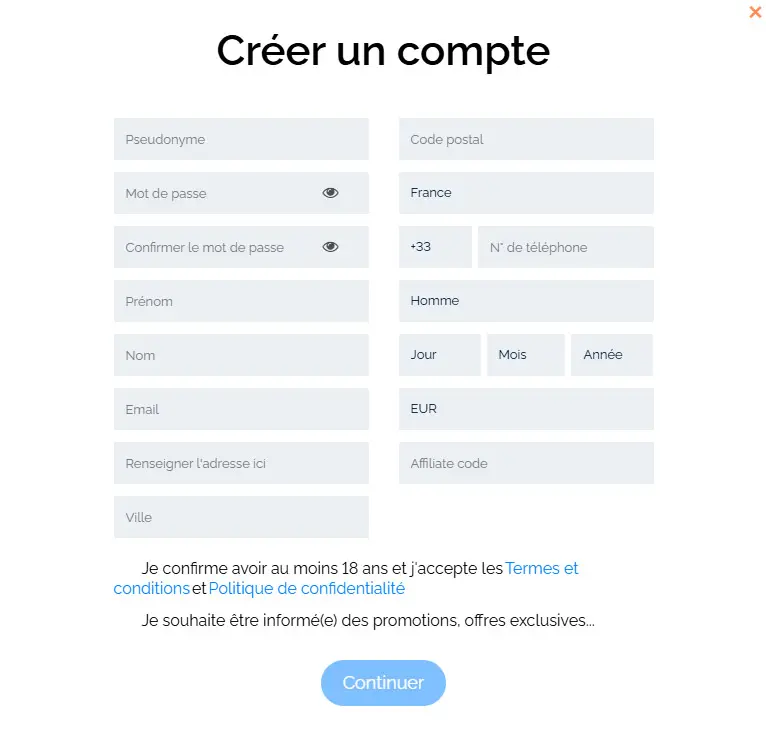 WINZ CASINO registration process